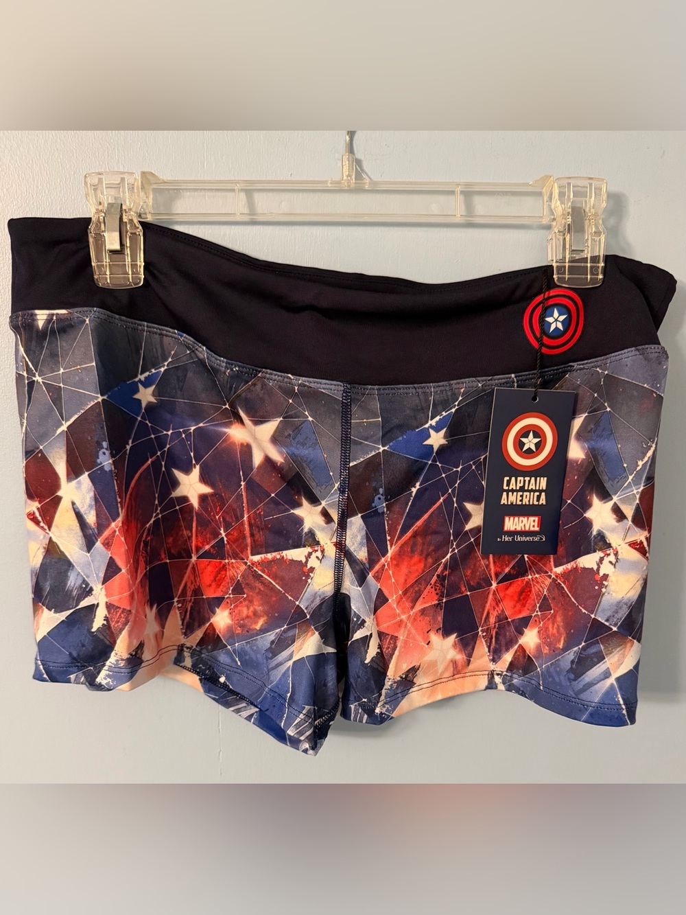 Her Universe Captain America Starburst Blue, Red & White Athletic Shorts